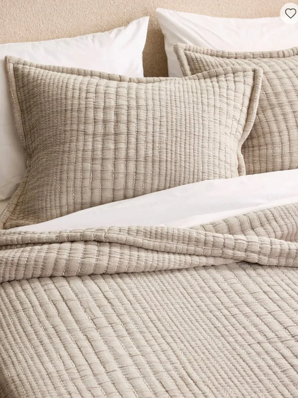 Quince Organic Cotton Channel Stitch Coverlet Set, King / Cal King, Sand (flaw)